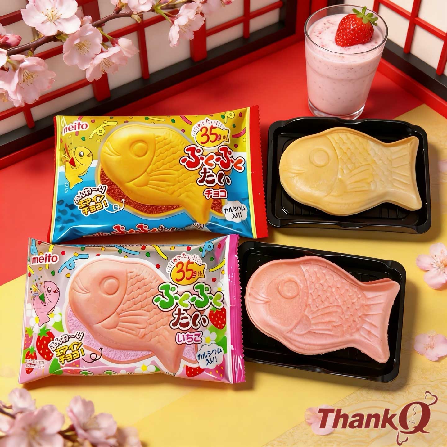 日本进口零食名糖鲷鱼烧威化饼草莓味巧克力脆皮甜筒华夫夹心饼干