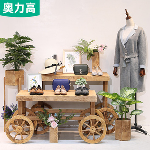 花店花架服装 店展示架实木落地中岛架高低流水台组合复古包架展台