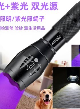 白光照明紫光验钞灯紫外线UV无影胶固化大功率强光超亮手电筒远射