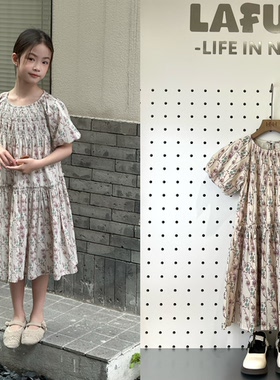 啦芙莱2夏季女童连衣裙短袖中大儿童装公主裙洋气纯棉裙