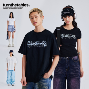 T恤情侣款 Turnthetables双色拼接运动短t情侣圆领短袖 打底衫