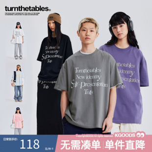 休闲宽松纯棉T恤情侣衫 Turnthetables撞色字母印花短袖 KGOODS