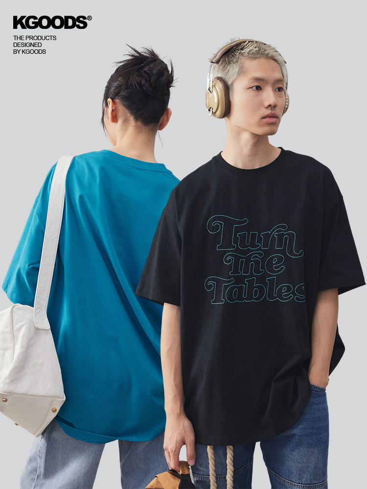 【KGOODS】Turnthetables撞色字母线绣短袖T恤高级感潮流男女上衣