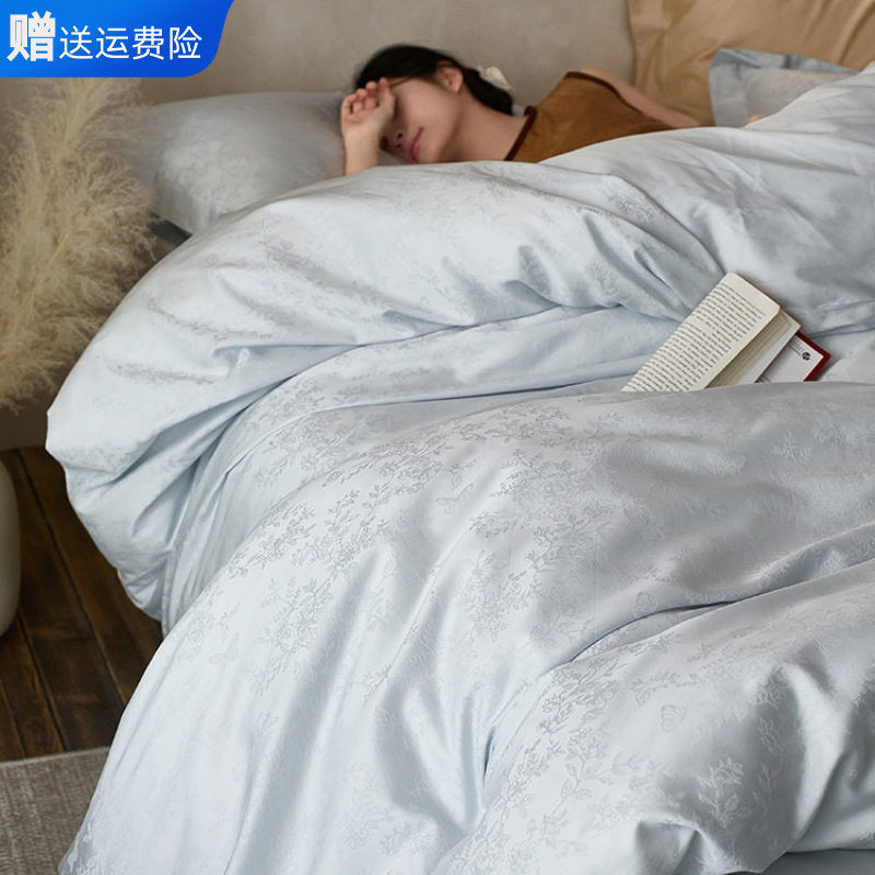 A类纯色100支提花全棉床上四件套高端超柔软纯棉长绒棉床单被套罩