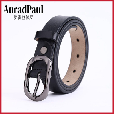 奥雷登保罗女士皮带真皮腰带轻奢新款装饰牛皮双圆形环扣牛仔裤带