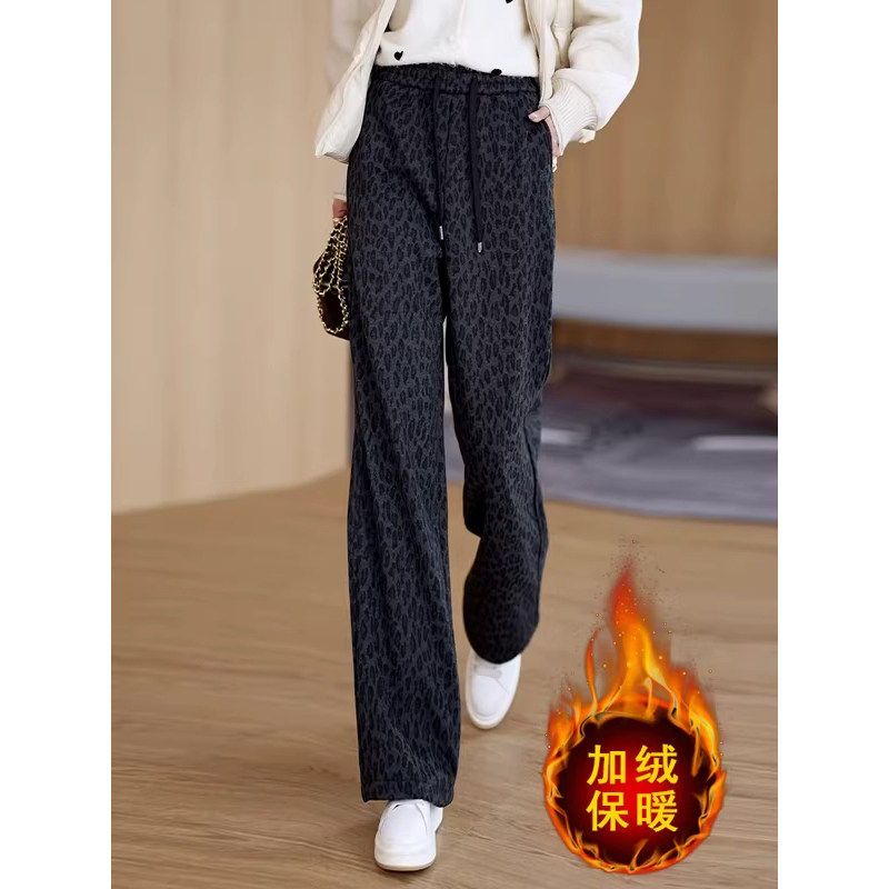 阔腿裤加绒豹纹女冬季2025新款高腰垂感宽松显瘦加厚毛呢直筒裤子,女装/女士精品,大码裤装,淘宝优惠券,粉丝福利购,淘宝优惠卷