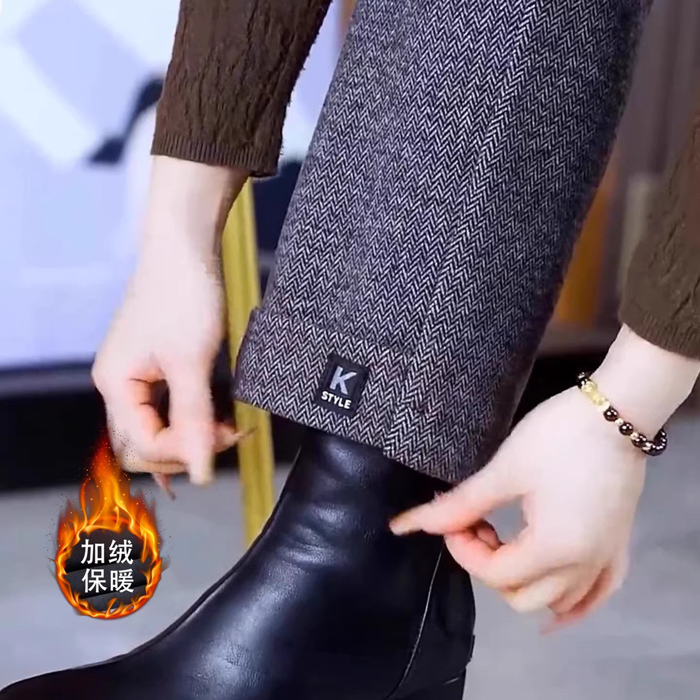 阔腿裤女加绒羊毛呢2025新款秋冬显瘦小个子中年妈妈裤九分直筒裤,女装/女士精品,大码裤装,淘宝优惠券,粉丝福利购,淘宝优惠卷