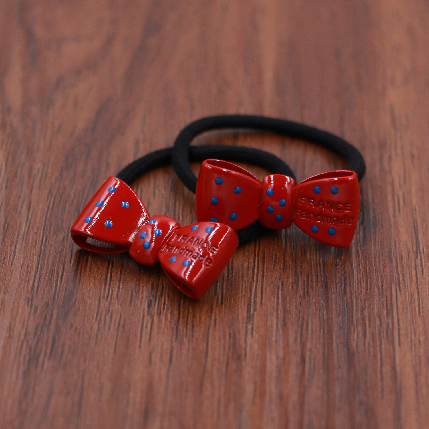 酒红金属蝴蝶结波点发圈儿童发饰发绳女孩扎丸子头绳马尾橡皮筋