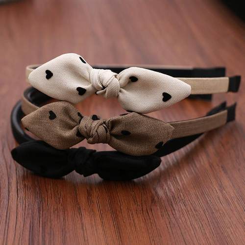 植绒爱心领结发箍女孩头饰儿童大童发卡带齿防滑头圈学生压发头箍