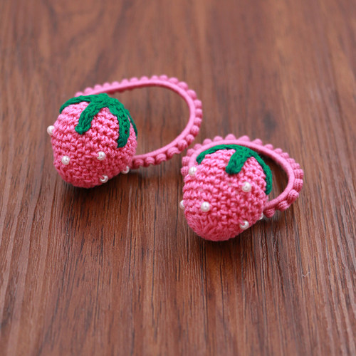 手工编织毛线发圈可爱草莓发绳女孩发饰女童卡通头绳橡皮筋不伤发