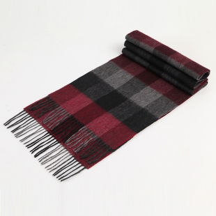 冬季恒源祥男士羊毛围巾黑红格子男式长款保暖中老年情侣礼品围脖