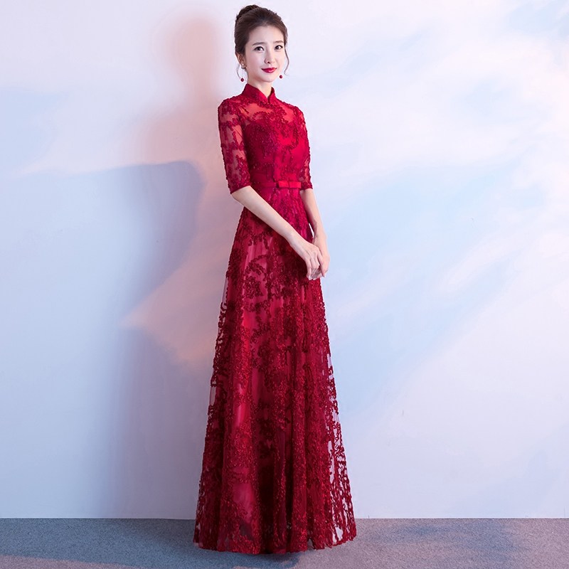 敬酒服新娘2024新款春夏季红色长款中式结婚回门旗袍礼服裙女显瘦