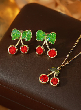 日韩欧美流行跨境热销水果系列项链锁骨链女红色甜美樱桃吊坠