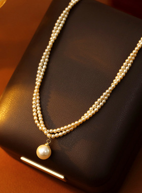 复古缠绕双层佛罗伦萨柔光珍珠项链女轻奢小众设计感锁骨链颈链款