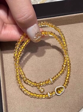 招财黄水晶葫芦手链女2025新款双层叠戴手串小众精致轻奢手饰