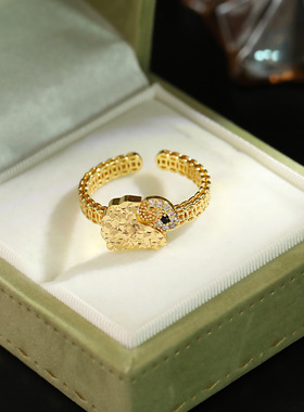春夏新款碎冰冰钱币戒指新中式国潮气质喜气羊羊财运亨通开口戒