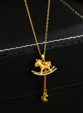 古法金色马上有钱平安锁骨链