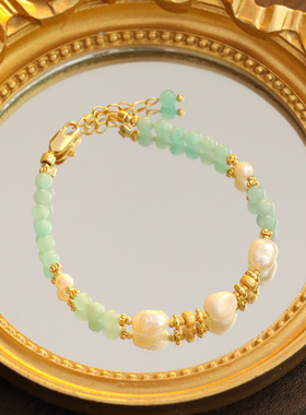 超仙海蓝色天河石淡水珍珠手链简约水晶串珠手链新中式甜美手串女