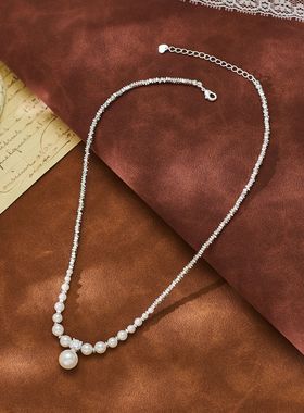 时尚碎银子珍珠项链冷淡风设计高级感米珠链轻奢拼接ins风项链潮
