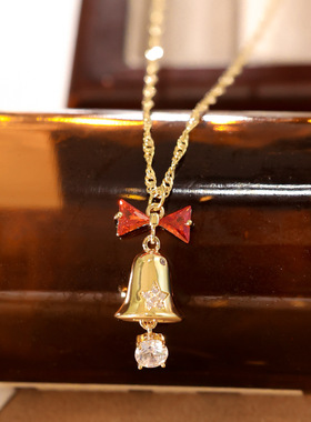 圣诞氛围感锆石铃铛锁骨链