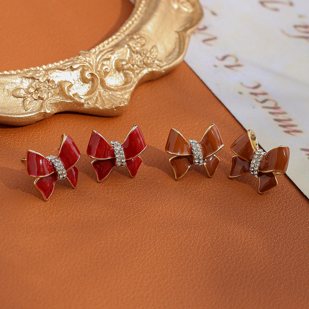 新款锆石蝴蝶结耳钉独特设计感时尚小众气质优雅简约百搭耳饰