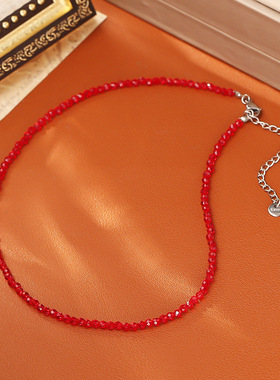 天然石红色水晶项链喜庆新年款高级感时尚锁骨链精致浪漫显白颈链