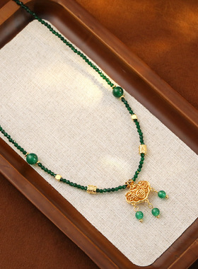 新中式玛瑙平安锁毛衣链轻奢高级感国风锦鲤玉髓项链春夏汉服配饰