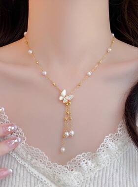 夏日轻奢淡水珍珠蝴蝶锁骨链