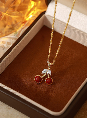 艾妮贝妮沙金樱桃双层锁骨链