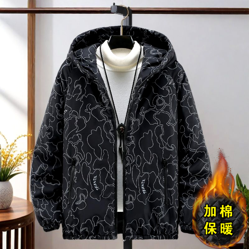 男士冬装棉衣二棉加棉外套大码休闲学生连帽棉服薄款棉夹克棉袄男