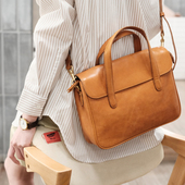 葱木日式 大容量真皮公文包女士通勤高级感手提包质感宽肩带斜挎包