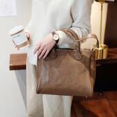 葱木 小众慵懒风植鞣牛皮质感通勤托特包小个子 宽肩带单肩斜挎包