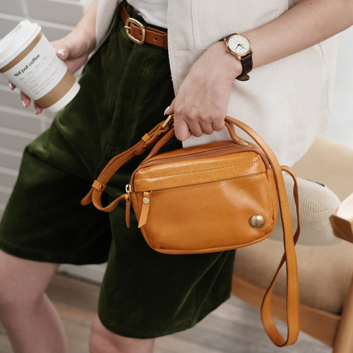 葱木小众复古头层植鞣牛皮小方包