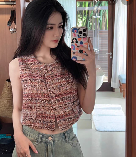 徐璐明星同款复古马夹背心新夏季小香风百搭显瘦短款上衣女