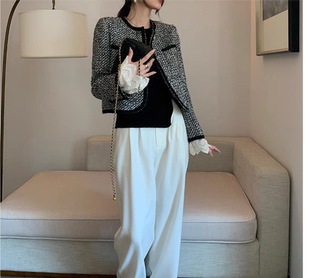 上衣女2023春秋新款法式名媛气质高级感羊毛小香风粗花呢短外套