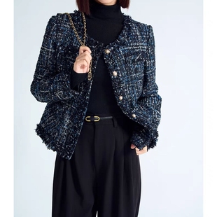 2024秋冬新款小香风粗花呢外套女短款高级感气质名媛编织上衣