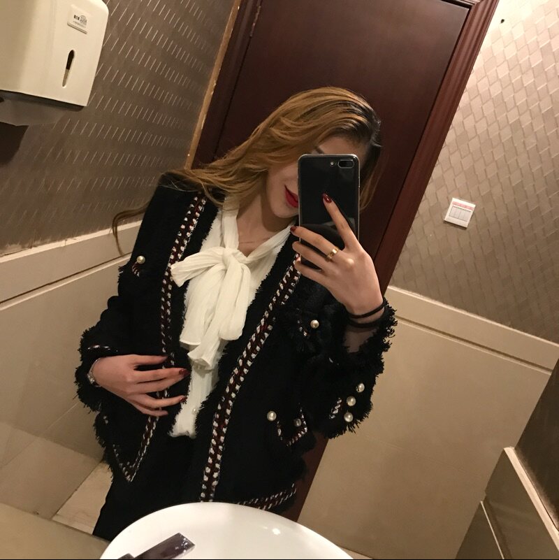 镶边通勤修身小香风粗花呢短外套