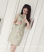 韩版 气质名媛小香风修身 打底无袖 2020春夏新款 粗花呢连衣裙女装