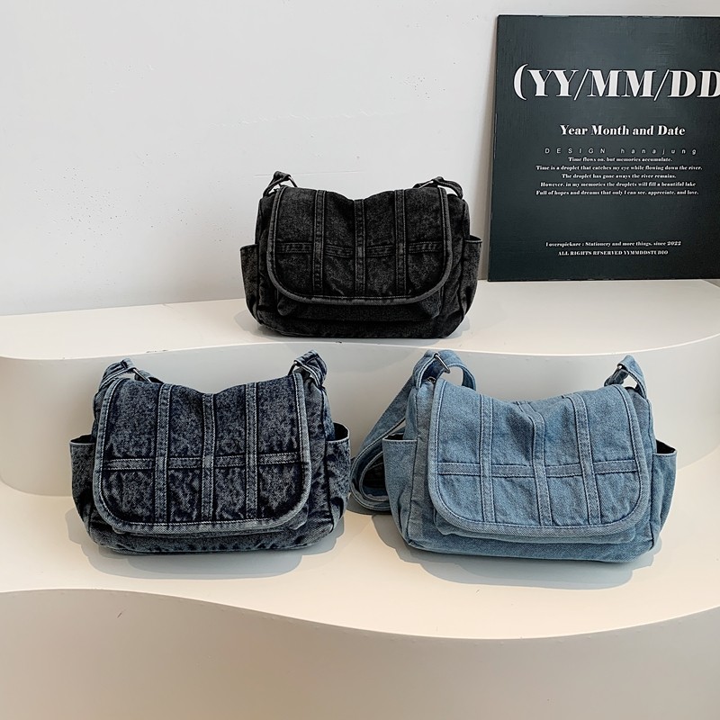 休闲简约牛仔布单肩斜挎包女百搭车缝线托特包日常,箱包皮具/热销女包/男包,托特包,淘宝优惠券,粉丝福利购,淘宝优惠卷