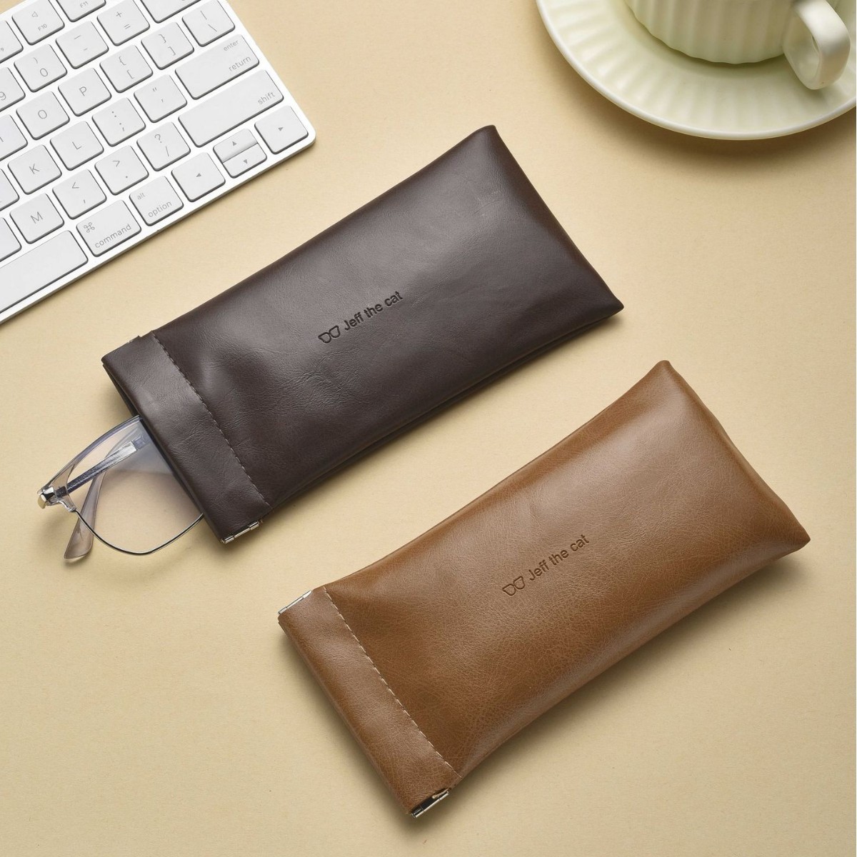 直营自动闭合眼镜袋便携小清新装太阳镜皮革手包男女通用眼镜套