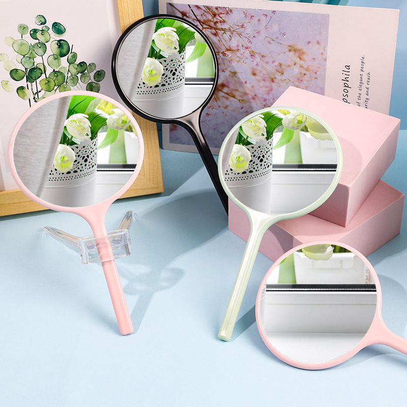 直营新款银杏叶手持镜圆形手柄镜高清化妆镜塑料小镜子女生随身