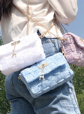 包包女自制丝带纱网格编织女包链条斜挎包ins手缝编织包diy材料包