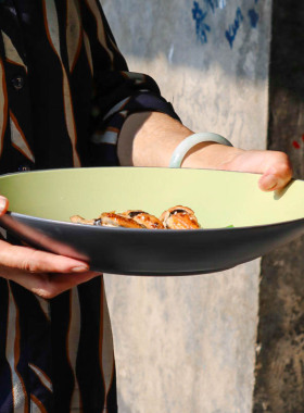 创意色釉陶瓷大盘家用12英寸哑光水果沙拉碗意面盘西餐厅装饰餐具