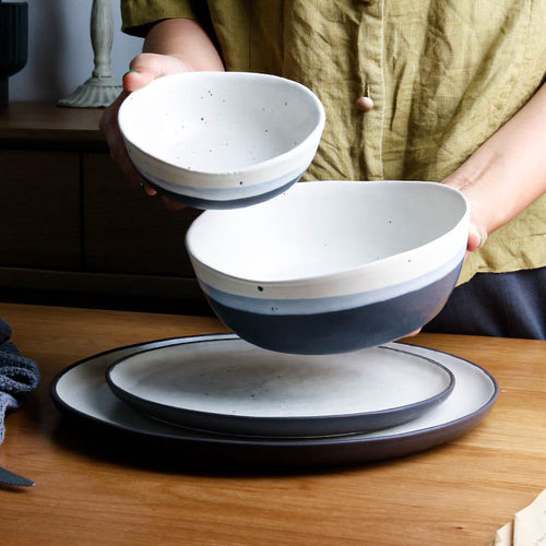 平盘陶瓷不规则复古盘和碗10英寸