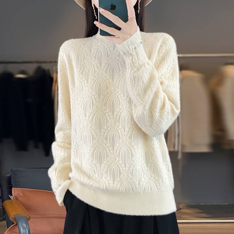 半高领钉珠减龄针织打底衫女2025新款内搭洋气大码女装秋冬季毛衣