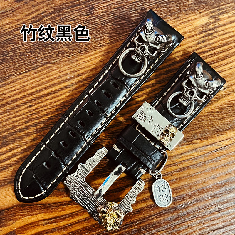 真皮手表带腕表带骷髅嘻哈饰品