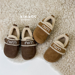韩版儿童2025冬季新款女童加绒勃肯鞋百搭男童软底豆豆鞋宝宝棉鞋