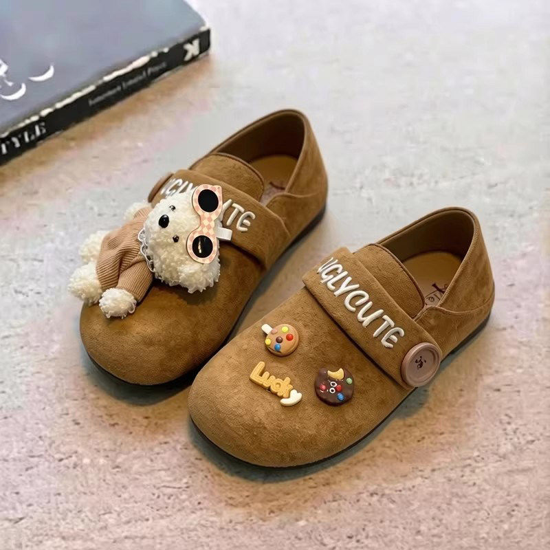 2026春秋季可爱毛绒小熊内增高一脚蹬懒人卡通勃肯鞋半拖女童鞋子