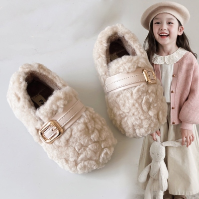 女童毛毛鞋2025冬季新款儿童鞋子女孩公主棉鞋二棉加绒宝宝豆豆鞋