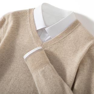 男纯色打底衫 新款 男100纯套头针织衫 羊绒衫 线衣 潮流V领毛衣男冬季